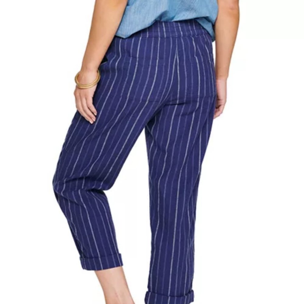 Sonoma Navy Striped Linen Cotton Crop Pants Size XXL